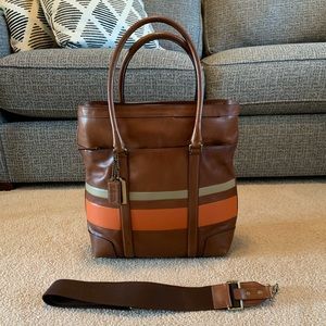 Coach Bleecker Stripe Tote in Fawn/Bonfire